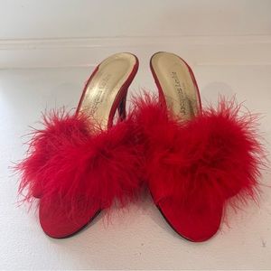 Adorable red fuzzy shoes!